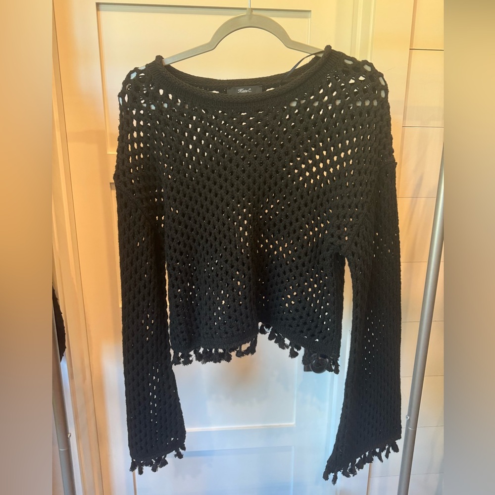 Black holey sweater with tassels